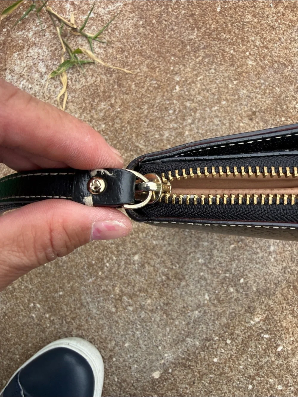 kate spade Black Leather Zip Wristlet with Gold Logo